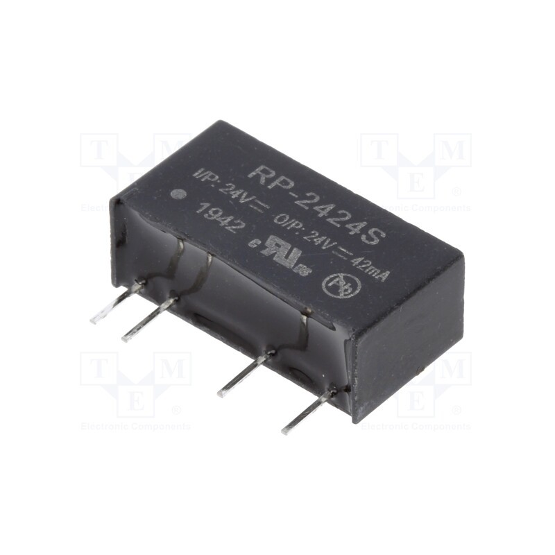 1 pcs x RECOM - RP-2424S - Converter: DC/DC, 1W, Uin: 21.6÷26.4V, Uout: 24VDC, Iout: 42mA, SIP7