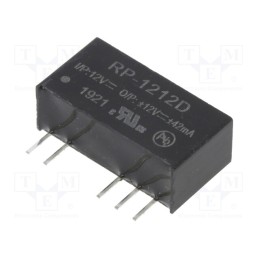 1 pcs x RECOM - RP-1212D - Converter: DC/DC, 1W, Uin: 10.8÷13.2V, Uout: 12VDC, Uout2: -12VDC