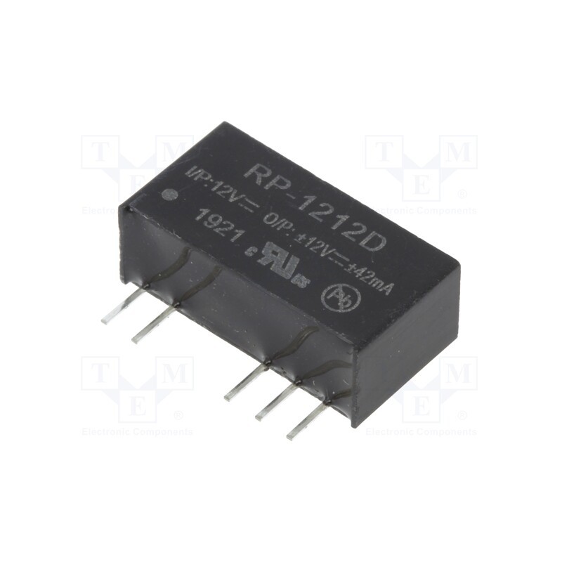 1 pcs x RECOM - RP-1212D - Converter: DC/DC, 1W, Uin: 10.8÷13.2V, Uout: 12VDC, Uout2: -12VDC