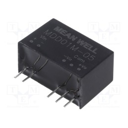 1 pcs x MEAN WELL - MDD01M-05 - Converter: DC/DC, 1W, Uin: 10.8÷13.2V, Uout: 5VDC, Uout2: -5VDC, SIP7