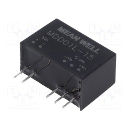 1 pcs x MEAN WELL - MDD01L-15 - Converter: DC/DC, 1W, Uin: 4.5÷5.5V, Uout: 15VDC, Uout2: -15VDC, SIP7