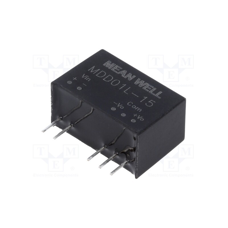 1 pcs x MEAN WELL - MDD01L-15 - Converter: DC/DC, 1W, Uin: 4.5÷5.5V, Uout: 15VDC, Uout2: -15VDC, SIP7