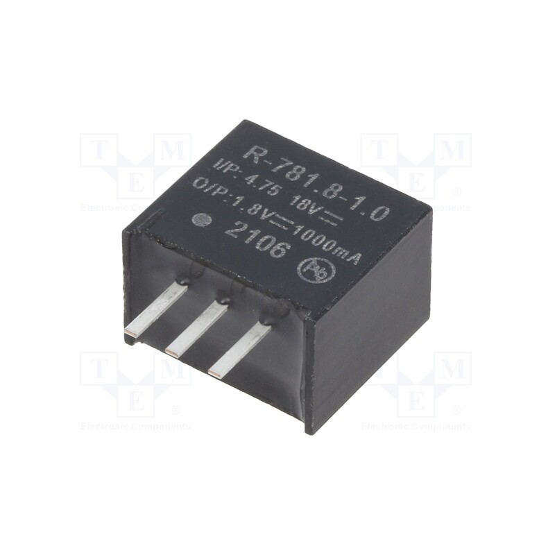1 pcs x RECOM - R-781.8-1.0 - Converter: DC/DC, 1.8W, Uin: 4.75÷18V, Uout: 1.8VDC, Iout: 1A, SIP3