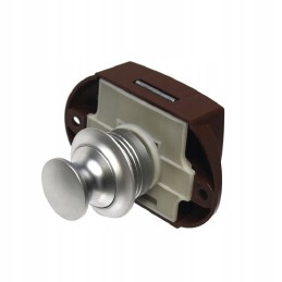Silver push button furniture lock for a camper