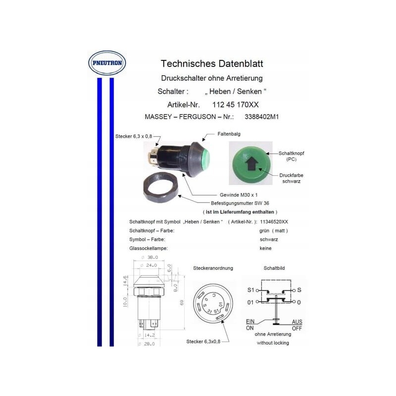 Push button switch for raising and lowering