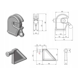 Upper hinge of the rear side of the tipper, turret set