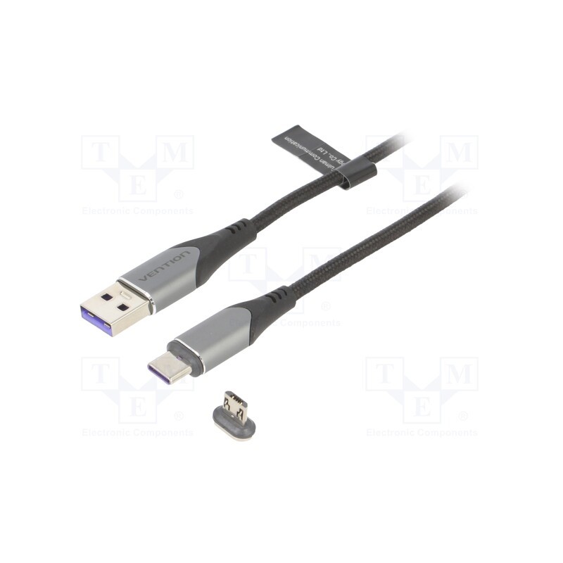 1 pcs x VENTION - CQNHF - Cable, magnetic,USB 2.0, 1m, black, Core: Cu,tinned, 480Mbps, 5A