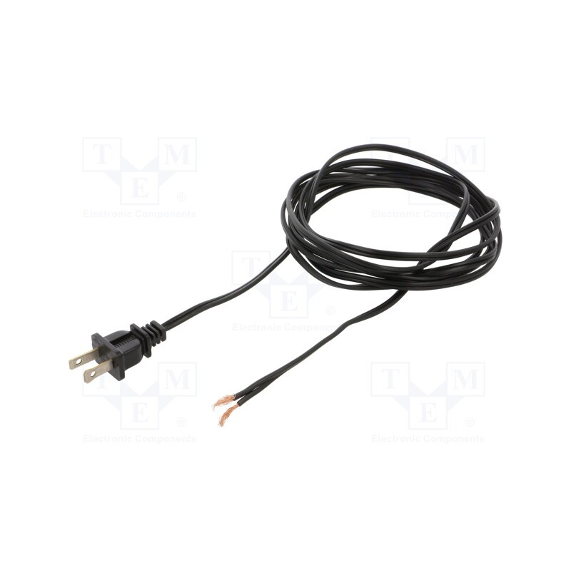 1 pcs x Qualtek Electronics - 221002-01 - Cable, 2x18AWG, NEMA 1-15 (A) plug,wires, PVC, 2.7m, black, 10A