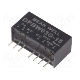 1 pcs x MEAN WELL - DPBW03G-15 - Converter: DC/DC, 3W, Uin: 18÷75V, Uout: 15VDC, Uout2: -15VDC, SIP8