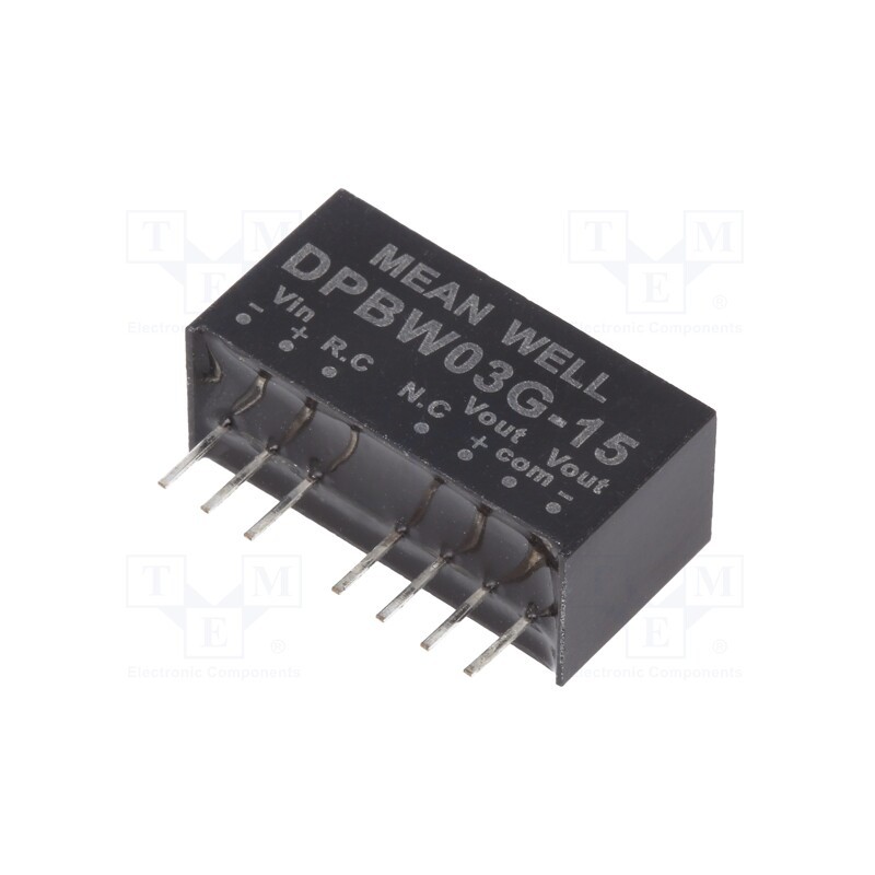 1 pcs x MEAN WELL - DPBW03G-15 - Converter: DC/DC, 3W, Uin: 18÷75V, Uout: 15VDC, Uout2: -15VDC, SIP8