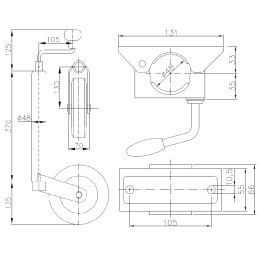Maneuverable support wheel with handle 200 kg