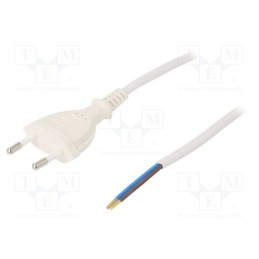 1 pcs x PLASTROL - W-97147 - Cable, 2x0.75mm2, CEE 7/16 (C) plug,wires, PVC, 3m, white, 2.5A