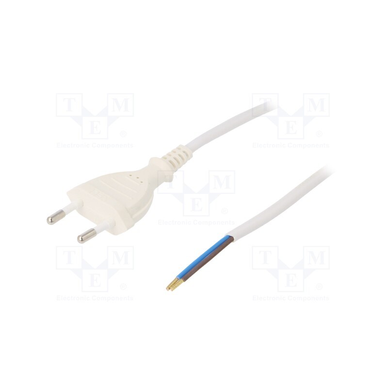 1 pcs x PLASTROL - W-97147 - Cable, 2x0.75mm2, CEE 7/16 (C) plug,wires, PVC, 3m, white, 2.5A