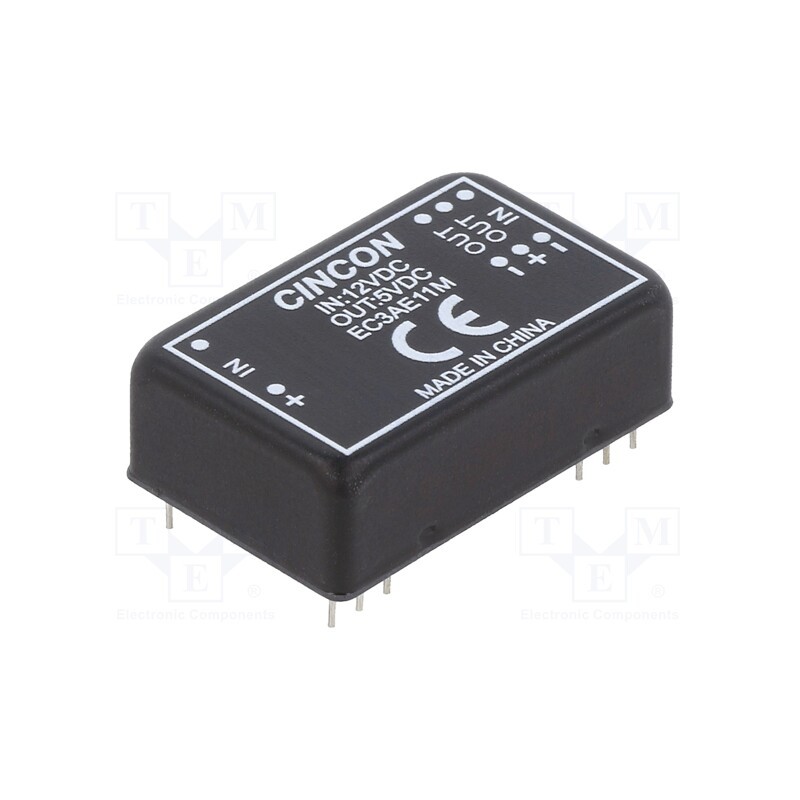1 pcs x CINCON - EC3AE11M - Converter: DC/DC, 3W, Uin: 12V, Uout: 5VDC, Iout: 600mA, DIP24, 80kHz