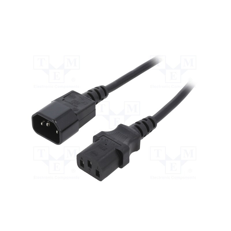 1 pcs x GEMBIRD - PC-189-VDE-3M - Cable, 3x1mm2, IEC C13 female,IEC C14 male, PVC, 3m, black, 16A