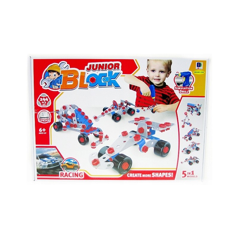 Toy construction set with a screwdriver, 5 car models, 244 pcs