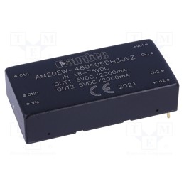 1 pcs x AIMTEC - AM20EW-480505DH30VZ - Converter: DC/DC, 20W, Uin: 18÷75V, Uout: 5VDC, Uout2: 5VDC, Iout: 2A