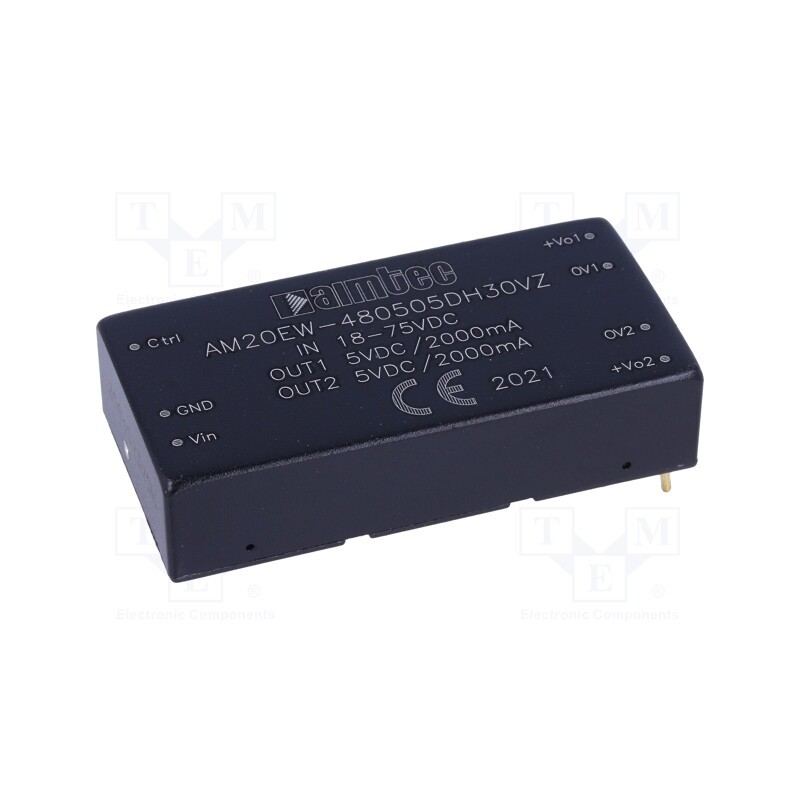 1 pcs x AIMTEC - AM20EW-480505DH30VZ - Converter: DC/DC, 20W, Uin: 18÷75V, Uout: 5VDC, Uout2: 5VDC, Iout: 2A