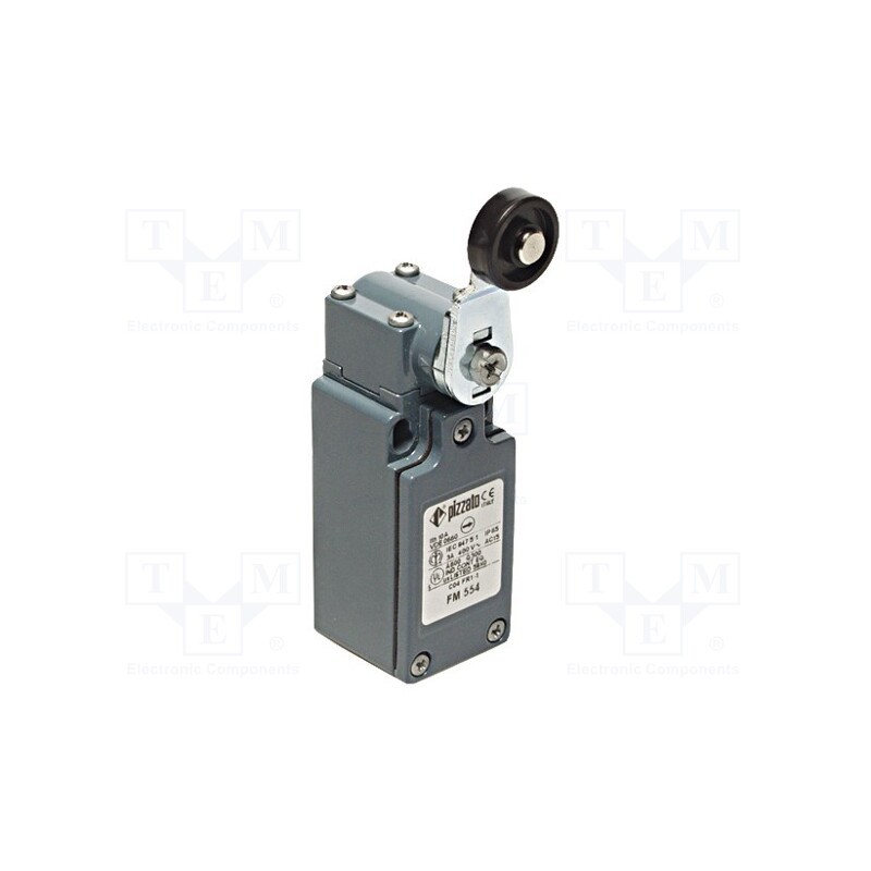 1 pcs x PIZZATO ELETTRICA - FM 554 - Limit switch, lever R 40mm, plastic roller Ø20mm, NO + NC, 10A