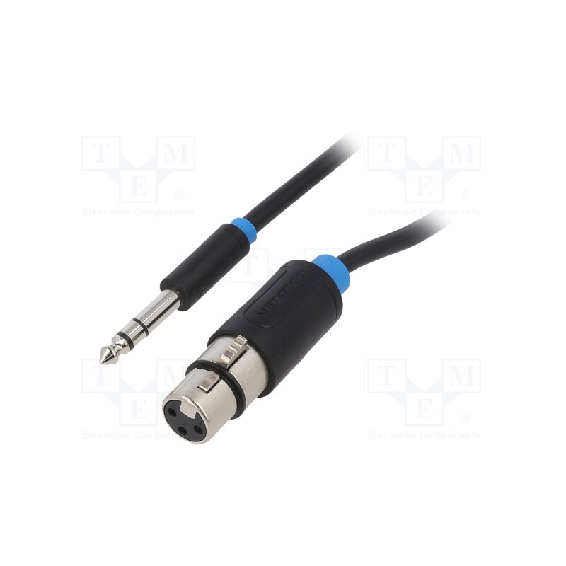 1 pcs x VENTION - BBEBH - Cable, Jack 6,3mm plug,XLR female 3pin, 2m, black, Øcable: 6mm