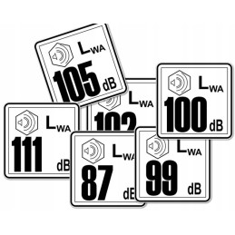 Lion sticker 99 dB marking the power of the noise level