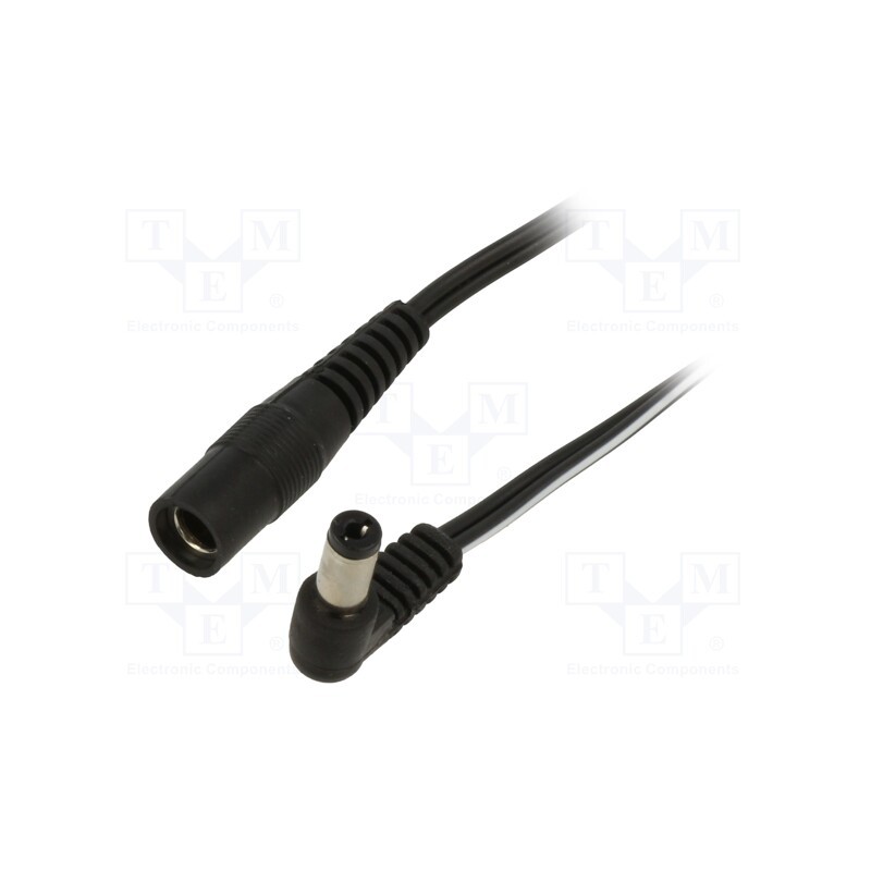 1 pcs x WEST POL - A21-C21-T050-150BK - Cable, 2x0.5mm2, DC 5,5/2,1 plug,DC 5,5/2,1 socket, angled, 1.5m