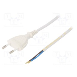 1 pcs x PLASTROL - W-97145 - Cable, 2x0.75mm2, CEE 7/16 (C) plug,wires, PVC, 2m, white, 2.5A