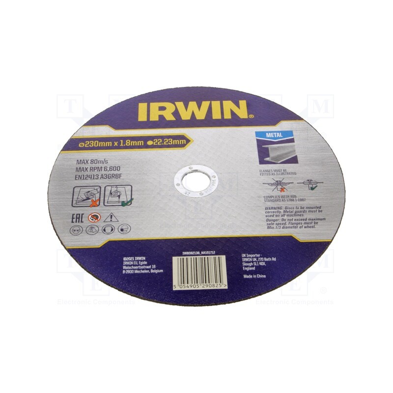 1 pcs x IRWIN - IW8082136 - Cutting wheel, Ø: 230mm, Øhole: 22.23mm, metal,steel