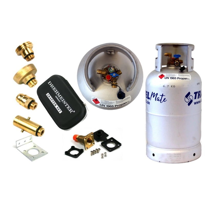 Set of aluminum cylinder 27 liter LPG, multi-valve, multi-adapter