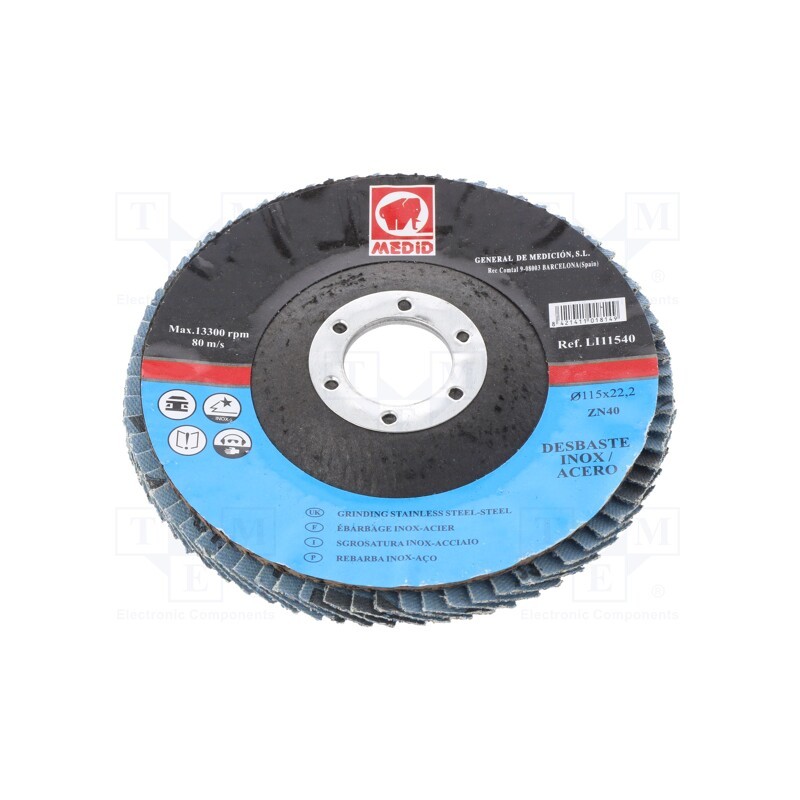 1 pcs x MEDID - LI115ZN40 - Flap grinding wheels, Ø: 115mm, Øhole: 22mm, Granularity: 40