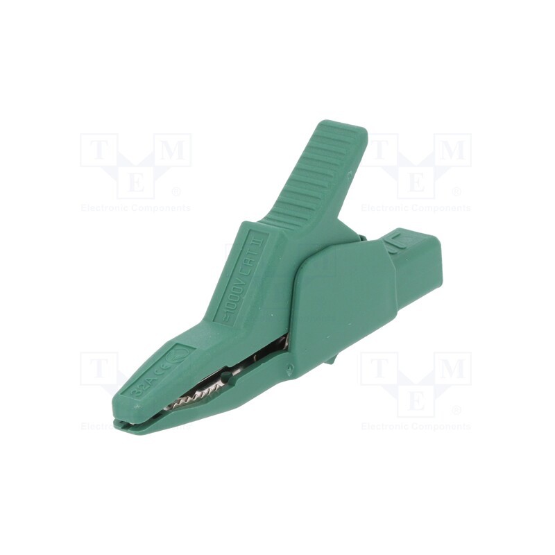 1 pcs x HIRSCHMANN T&M - AK 2 B 2540 GN - Crocodile clip, 34A, green, Grip capac: max.30mm, Socket size: 4mm