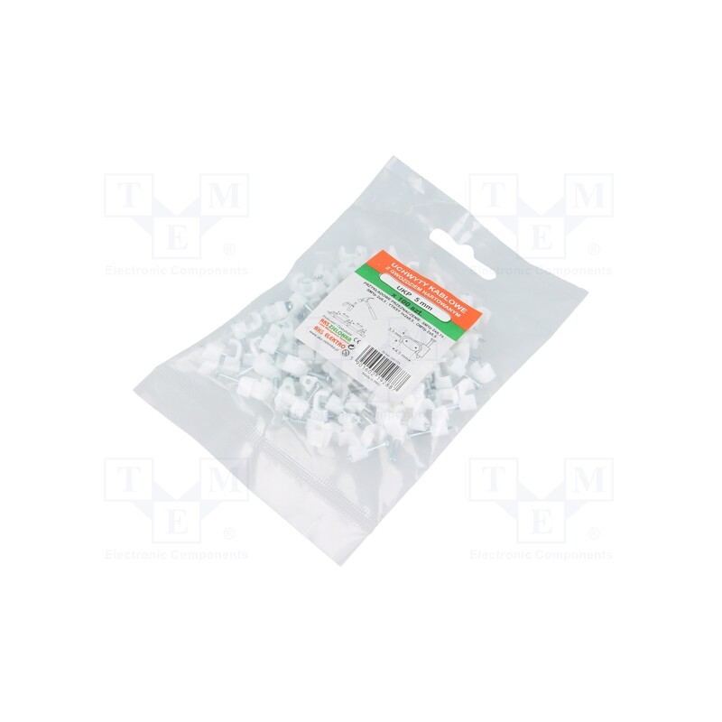 1 pcg x AKS ZIELONKA - 220103 -AS - Holder, white, for flat cable, 100pcs, with a nail, H: 5mm