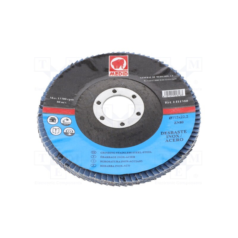 1 pcs x MEDID - LI115ZN80 - Flap grinding wheels, Ø: 115mm, Øhole: 22mm, Granularity: 80