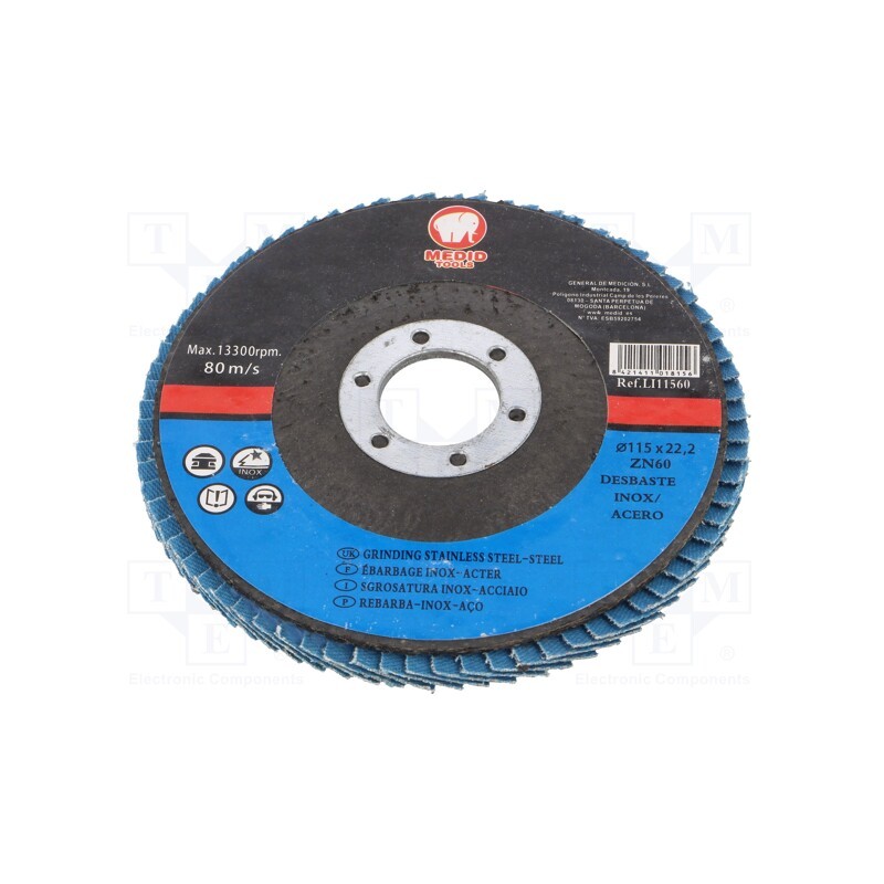 1 pcs x MEDID - LI115ZN60 - Flap grinding wheels, Ø: 115mm, Øhole: 22mm, Granularity: 60