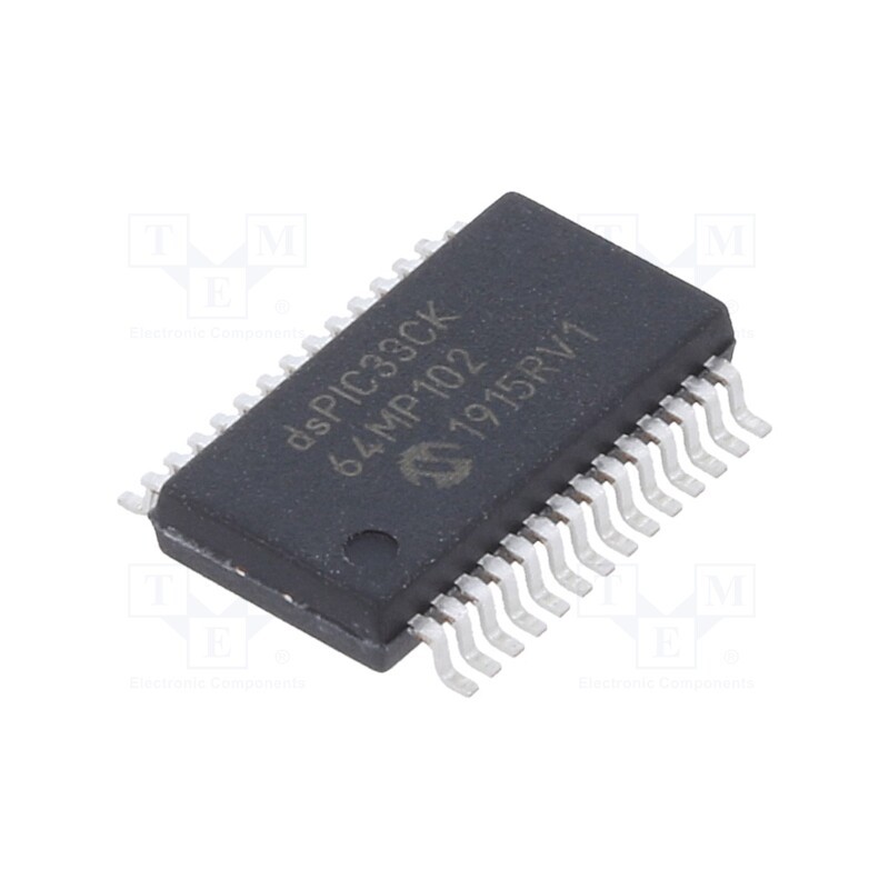 1 pcs x MICROCHIP TECHNOLOGY - DSPIC33CK64MP102-E/SS - IC: dsPIC microcontroller, 64kB, 8kBSRAM, SSOP28, DSPIC, 0.65mm