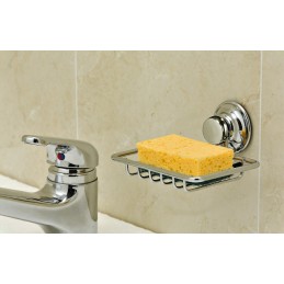 Chrome-plated soap dish with suction cup