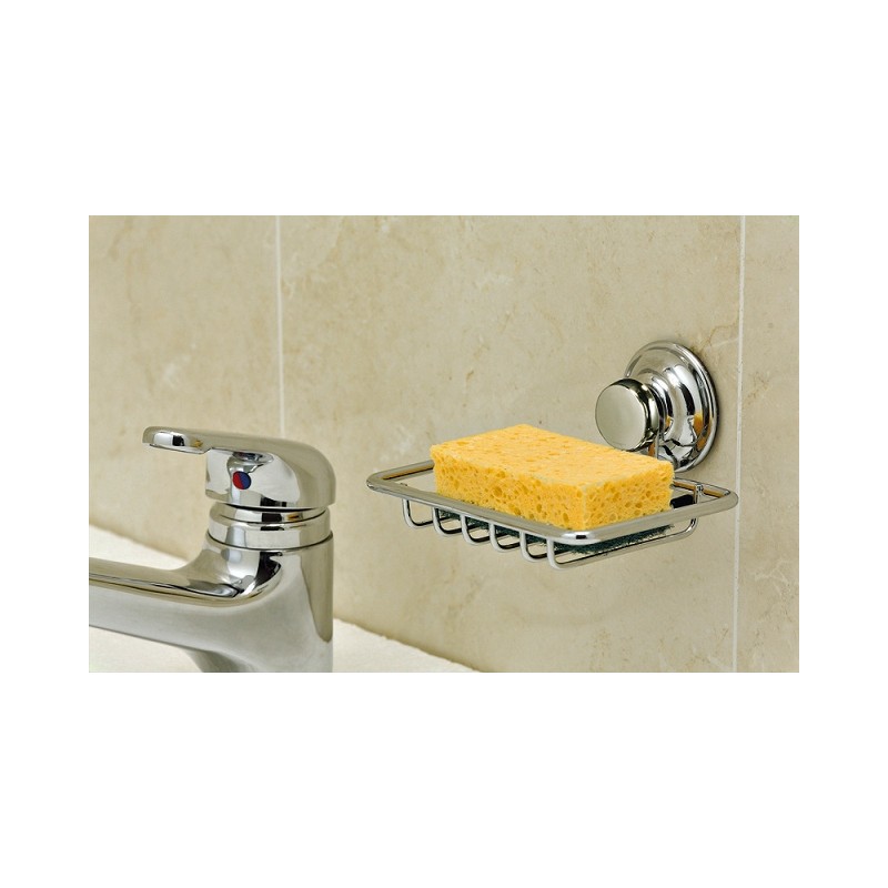 Chrome-plated soap dish with suction cup