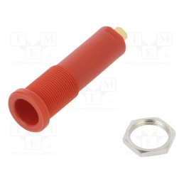 1 pcs x SCHu00dcTZINGER - HSEB 3125 L AU / RT - Socket, 4mm banana, 16A, 6000V, red, gold-plated, on panel