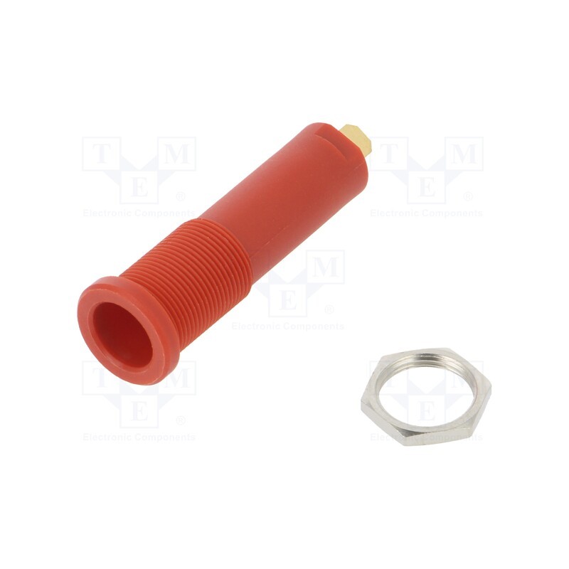 1 pcs x SCHu00dcTZINGER - HSEB 3125 L AU / RT - Socket, 4mm banana, 16A, 6000V, red, gold-plated, on panel