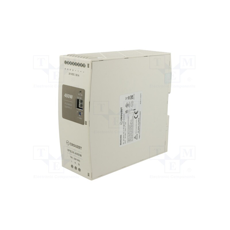 1 pcs x CROUZET - 89452482 - Power supply: switched-mode, for DIN rail, 480W, 24VDC, 20A, 93.5%