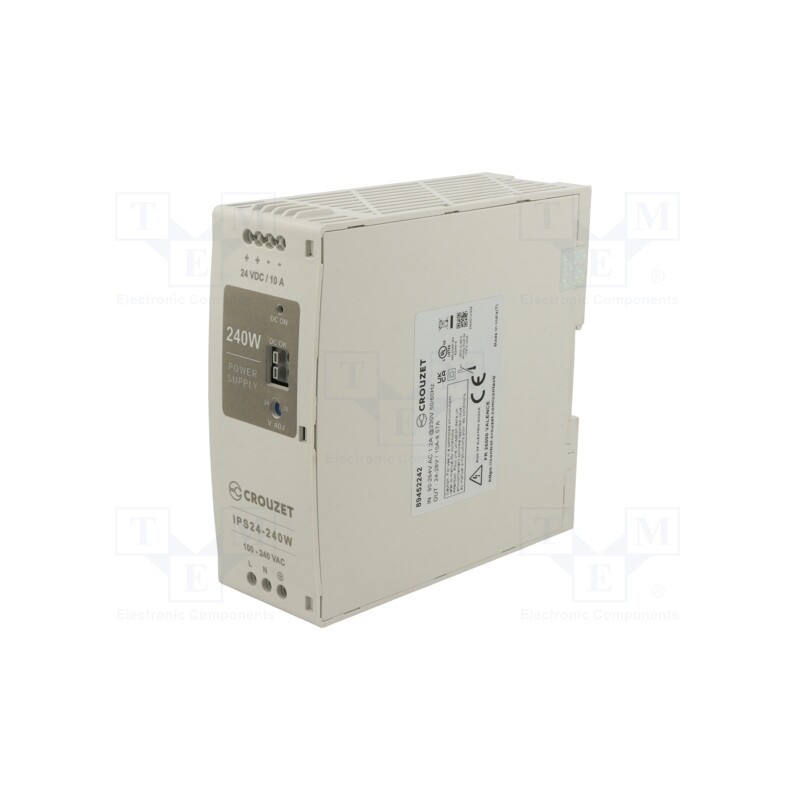 1 pcs x CROUZET - 89452242 - Power supply: switched-mode, for DIN rail, 240W, 24VDC, 10A, 93%