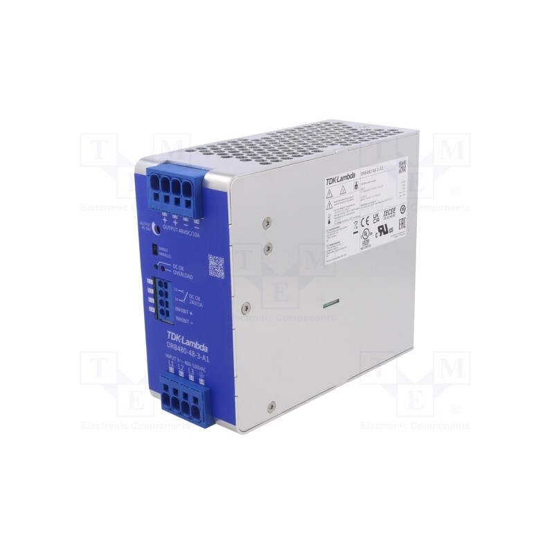 1 pcs x TDK-LAMBDA - DRB480-48-3-A1 - Power supply: switched-mode, for DIN rail, 480W, 48VDC, 10A, DRB