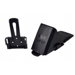 A wheel chock for a tow truck trailer and a handle