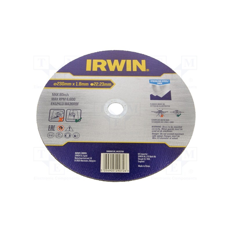 1 pcs x IRWIN - IW8082126 - Cutting wheel, Ø: 230mm, Øhole: 22.23mm