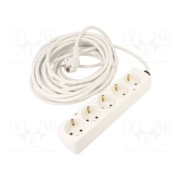 1 pcs x PLASTROL - T-97399 - Extension lead, 3x1.5mm2, Schuko, Sockets: 5, white, 10m, 16A