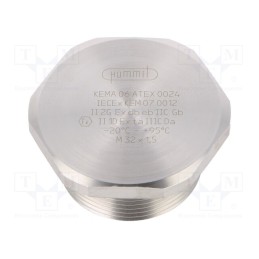 1 pcs x HUMMEL - 1.895.3200.50 - Stopper, M32, 1.5, IP68, stainless steel, V-INOX-Ex-d, with seal
