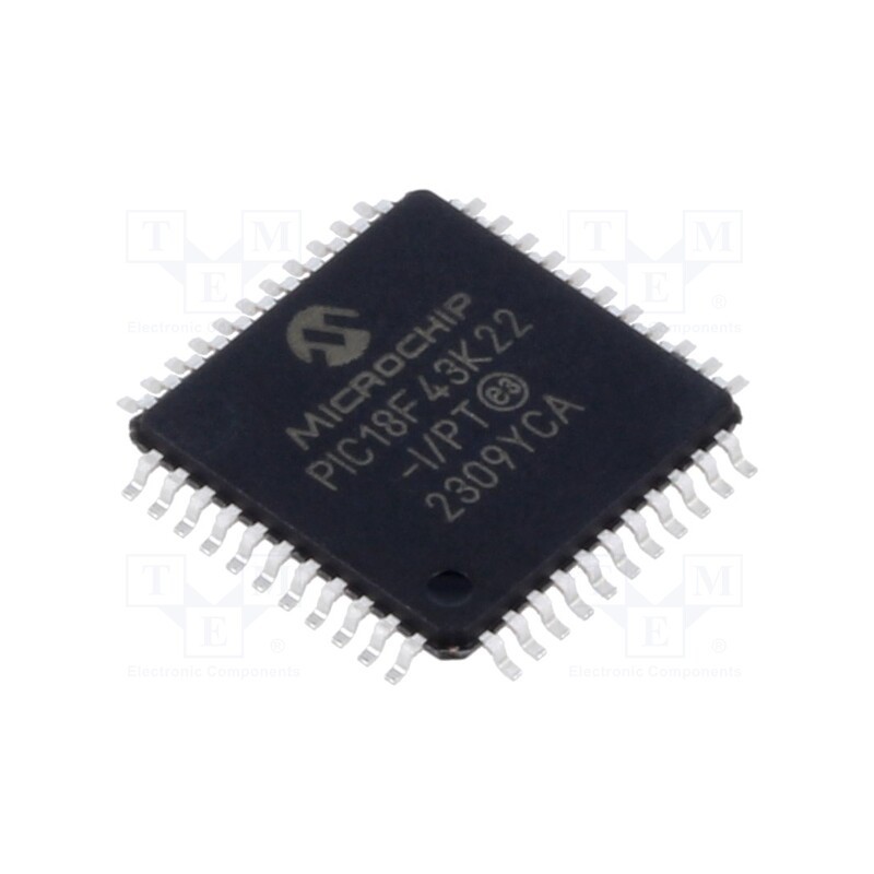 1 pcs x MICROCHIP TECHNOLOGY - PIC18F43K22-I/PT - IC: PIC microcontroller, 64MHz, 2.3÷5.5VDC, SMD, TQFP44, PIC18