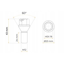 Set of 8 conical screws for unbraked axle 750 kg