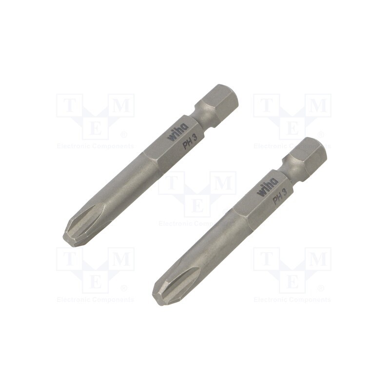 1 set x WIHA - 38677 - Screwdriver bit, Phillips, PH3, Overall len: 50mm, 2pcs.