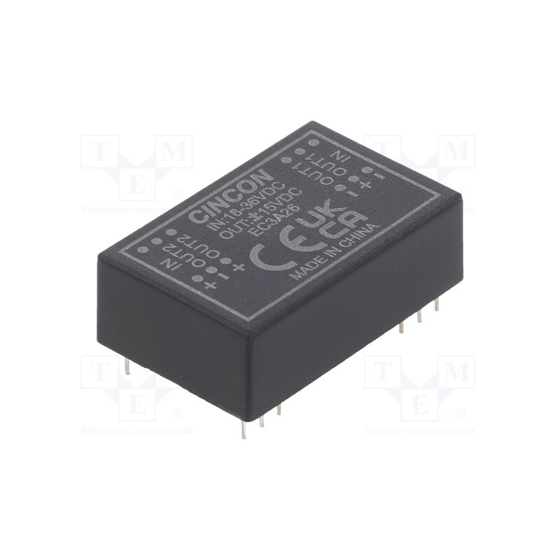 1 pcs x CINCON - EC3A26 - Converter: DC/DC, 3W, Uin: 18÷36V, Uout: 15VDC, Uout2: -15VDC, DIP24